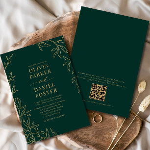 Invitación Boda de código QR elegante de oro verde esmeralda