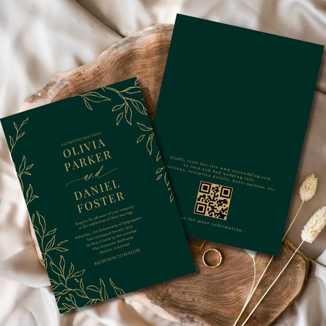 Invitación Boda de código QR elegante de oro verde esmeralda (Subido por el creador)