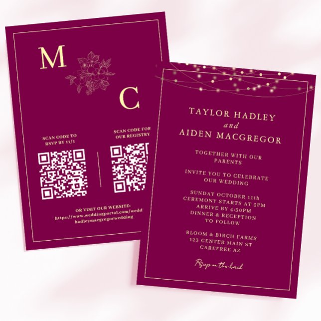 Invitación Boda de código QR elegante de vino rojo (Subido por el creador)