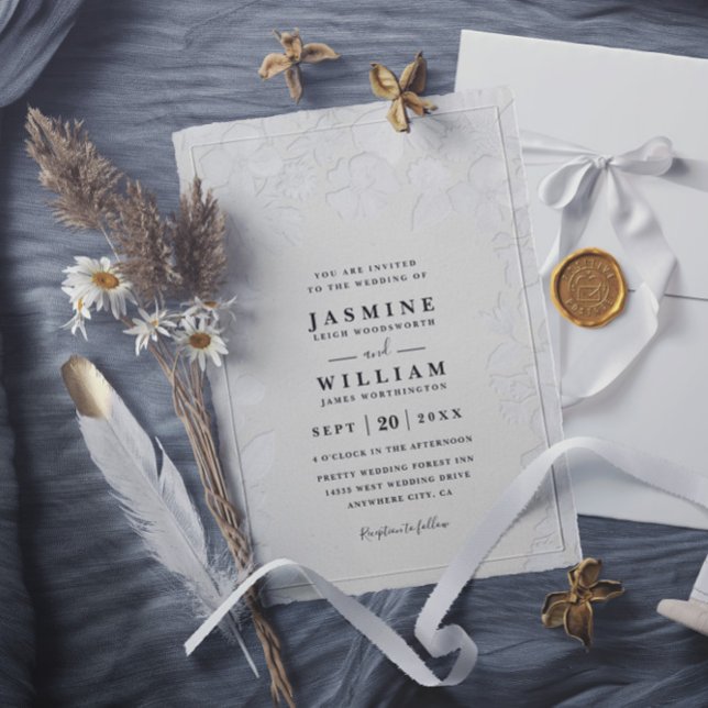 Invitación Boda de código QR elegante floral estampada en rel (Subido por el creador)