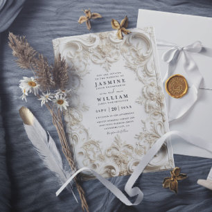 Invitación Boda de código QR elegante vintage repujado barroc