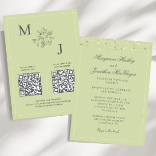 Invitación Boda de código QR elegante y verde