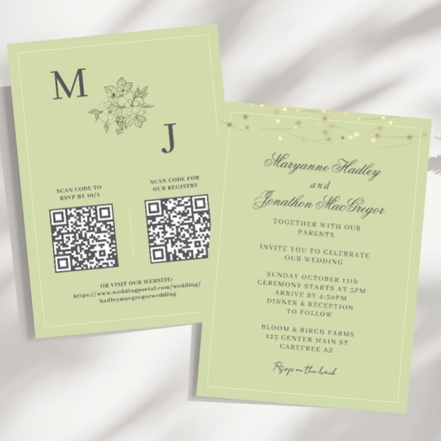 Invitación Boda de código QR elegante y verde (Subido por el creador)