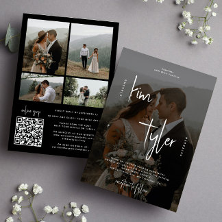 Invitación Boda de código QR en blanco y negro