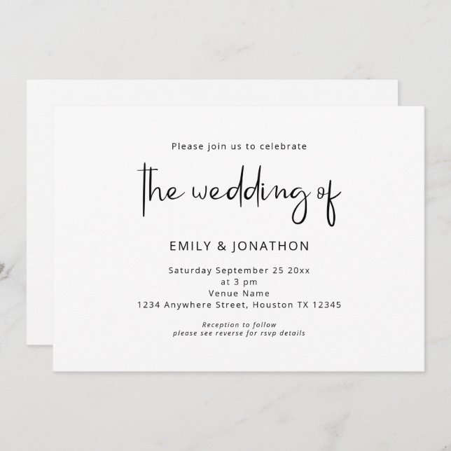 Invitación Boda de código QR en blanco y negro con guión mini (Anverso / Reverso)