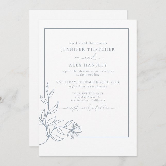 Invitación Boda de código QR en hojas botánicas elegantes mod (Anverso / Reverso)