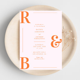 Invitación Boda de código QR en monograma rosa y Naranja eleg