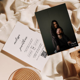 Invitación Boda de código QR en un solo monograma con guión m