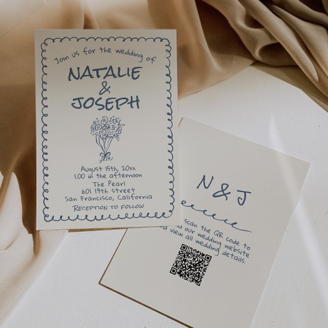 Invitación Boda de código QR escrito con mano azul de la Mari (Subido por el creador)