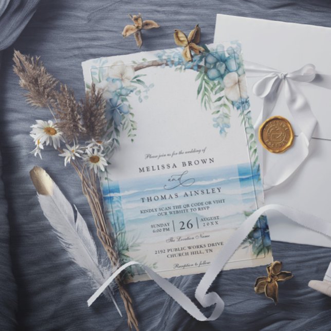 Invitación Boda de código QR floral acuarela boho playa (Subido por el creador)