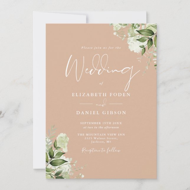 Invitación Boda de código QR floral bronceado rústico (Anverso)