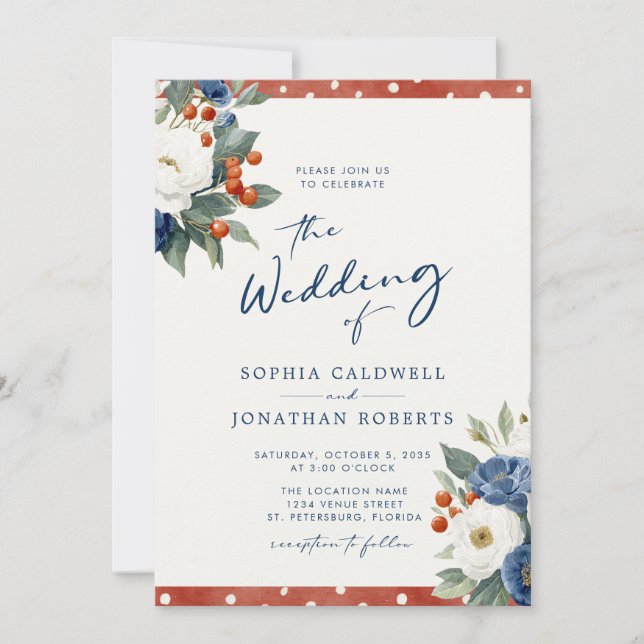 Invitación Boda de código QR floral colorido (Anverso)