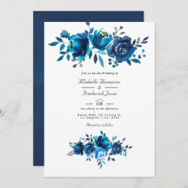 Invitación Boda de código QR floral de acuarela blanca y mari