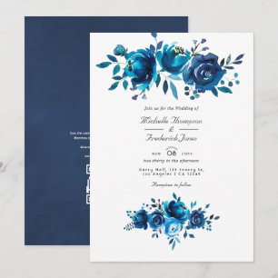 Invitación Boda de código QR floral de acuarela blanca y mari