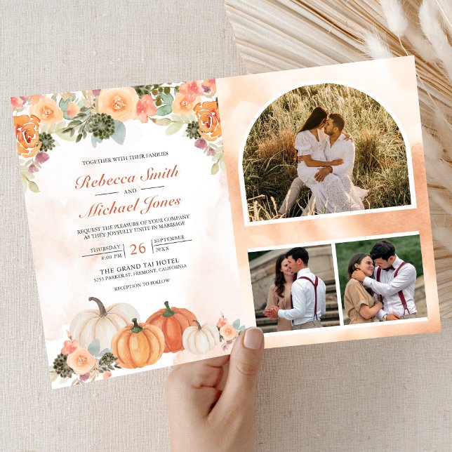 Invitación Boda de código QR floral de calabaza de otoño (Subido por el creador)