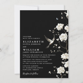 Invitación Boda De Código QR Floral De Chinoiserie En Blanco 