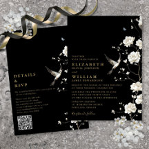 Boda De Código QR Floral De Chinoiserie En Negro Y