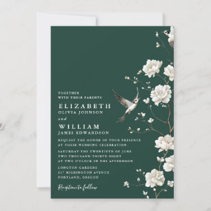 Invitación Boda de código QR floral de Chinoiserie verde esme