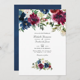 Invitación Boda de código QR floral de color de agua de Bordo