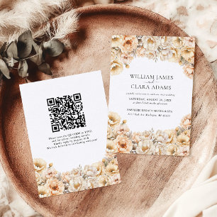 Invitación Boda de código QR floral de color de agua de peoní