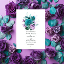 Boda de código QR floral de color turquesa y lavan