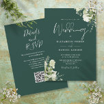 Invitación Boda de código QR floral de Emerald Greenery<br><div class="desc">Esta elegante vegetación botánica esmeralda deja la invitación a la boda puede ser personalizada con su información en tipografía de moda con los detalles de su sitio web boda y su código QR al revés. Diseñado por Thisisnotme©</div>