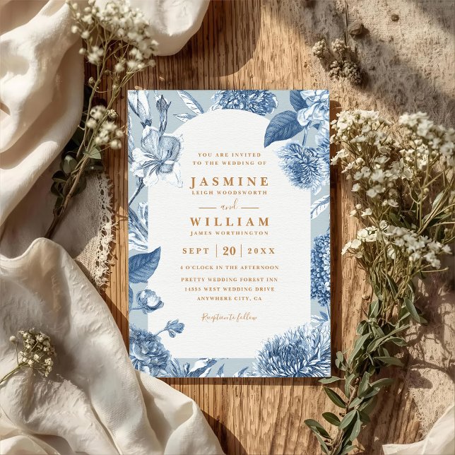 Invitación Boda de código QR floral de flores azules marinas  (Subido por el creador)