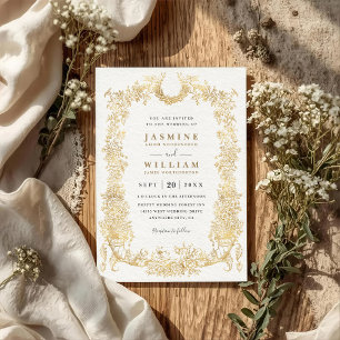Invitación Boda de código QR floral de flores de barroco vint