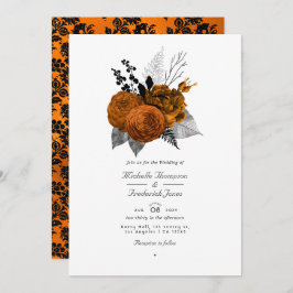 Invitación Boda de código QR floral de Halloween negro y Nara