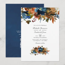 Boda de código QR floral de jengibre y azul marino