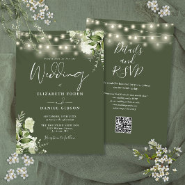 Invitación Boda de código QR floral de la cadena verde oliva