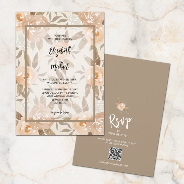 Invitación Boda de código QR floral de otoño (Subido por el creador)