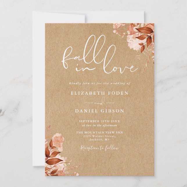 Invitación Boda de código QR floral de otoño de Kraft rústico (Anverso)