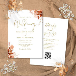 Invitación Boda de código QR floral de otoño de oro