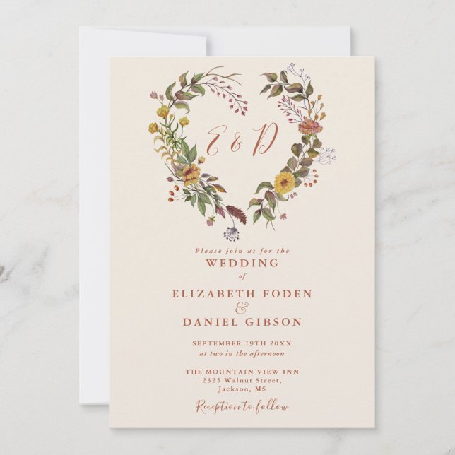 Invitación Boda de código QR floral de otoño rústico (Anverso)