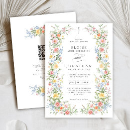 Invitación Boda de código QR floral de primavera para pastel 
