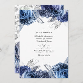 Invitación Boda de código QR floral de Relieve metalizado flo