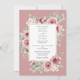 Invitación Boda de código QR floral de Rosa polvoriento