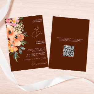 Invitación Boda de código QR floral de terracota oxidada