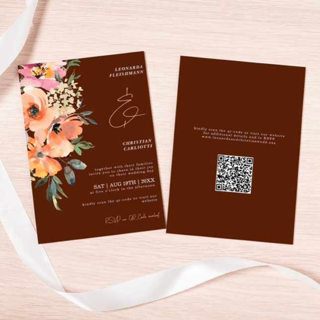 Invitación Boda de código QR floral de terracota oxidada (Subido por el creador)