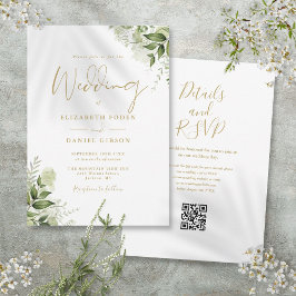 Invitación Boda de código QR floral de vegetación con guión d