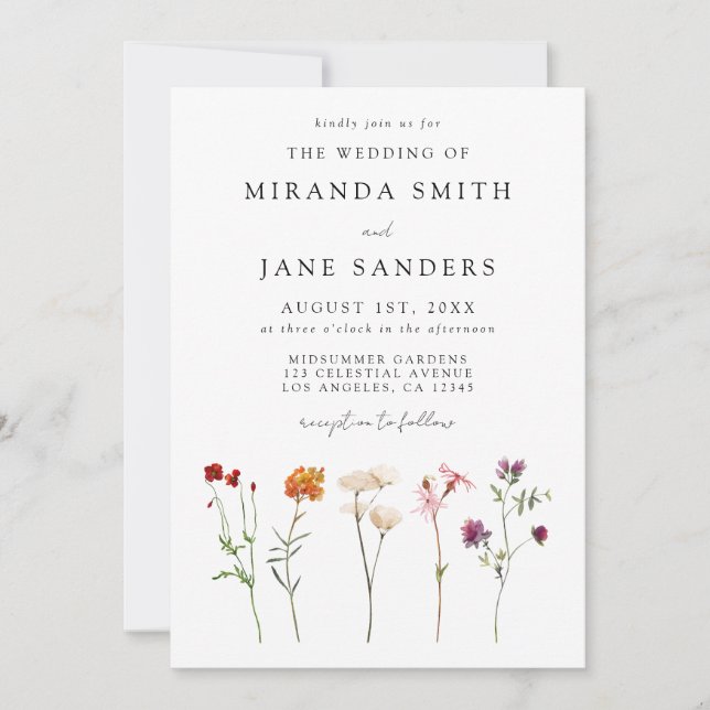 Invitación Boda de código QR floral del Orgullo Lesbiano (Anverso)