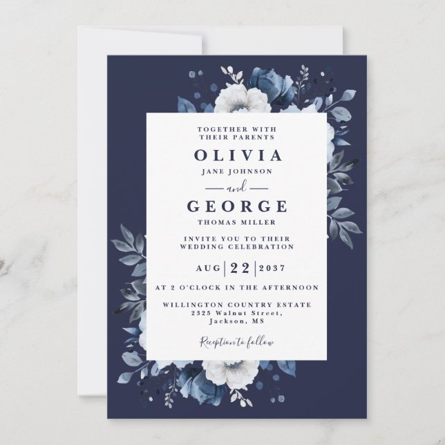 Invitación Boda de código QR floral elegante de la Marina Rus (Anverso)