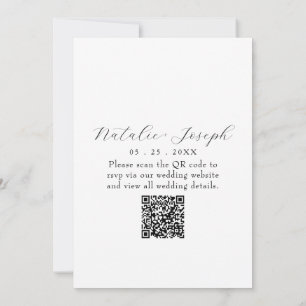 Invitación Boda de código QR floral en blanco y negro elegant