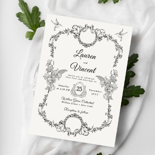 Invitación Boda de código QR floral floral vintage rico clási