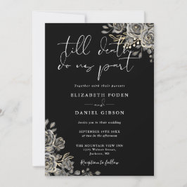 Invitación Boda de código QR floral gótica blanco y negro