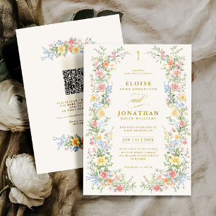Invitación Boda de código QR floral ornamental pastel suave d