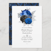 Boda de código QR floral real azul, negro y platea