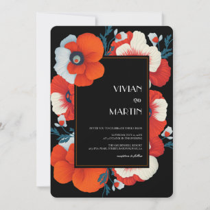 Invitación Boda de código Qr floral rojo brillante de los flo