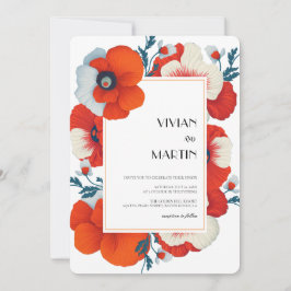 Invitación Boda de código Qr floral rojo brillante de los flo